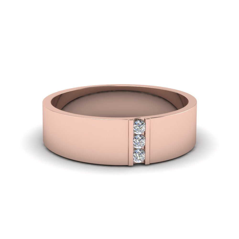 3 Stone Round Cut Lab Diamond Anniversary Band For Mens 14k Rose Gold|Cuts & Carat