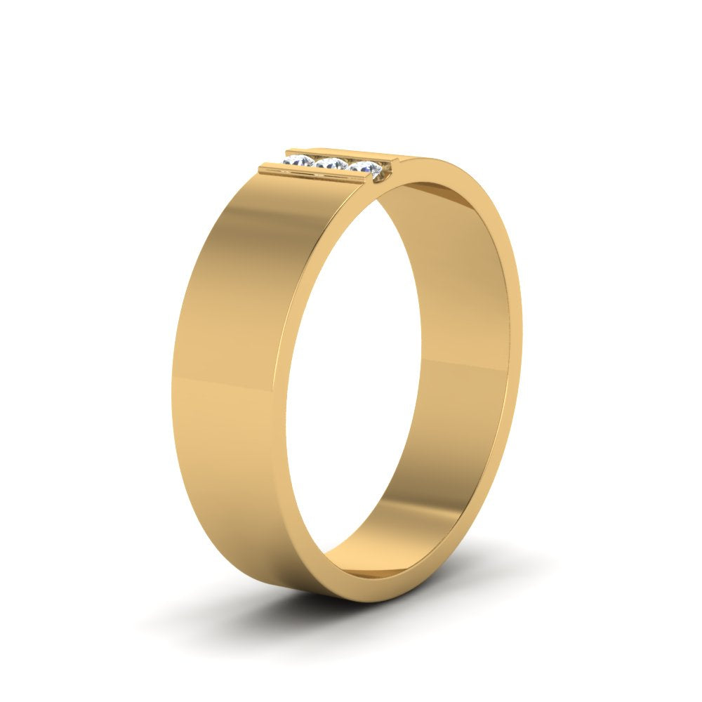 3 Stone Round Cut Lab Diamond Anniversary Band For Mens 14k Gold