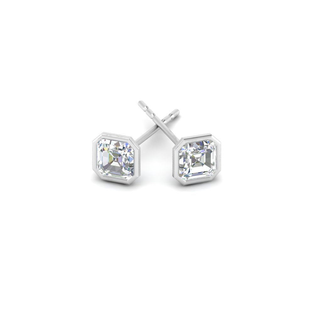 0.50 To 5 Carat Lab Diamond Asscher Stud Bezel Set Earring For Women 14K Gold