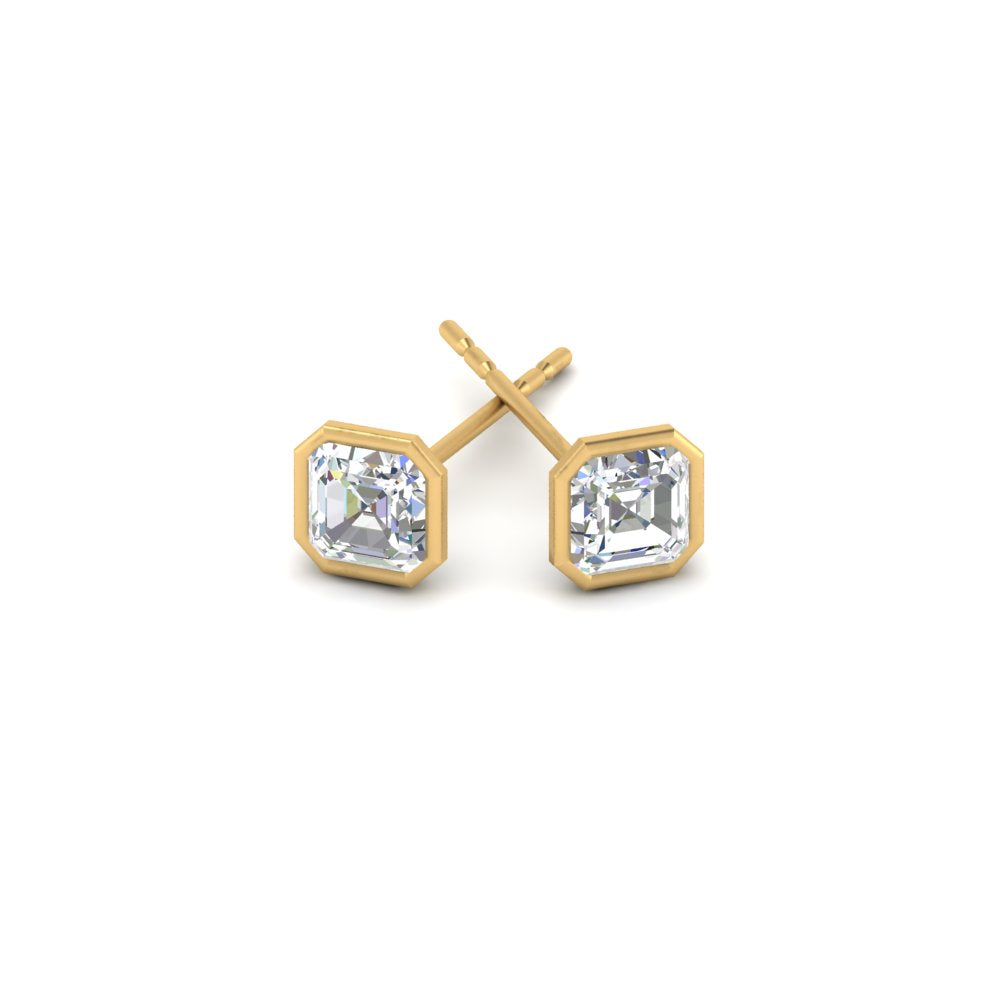 0.50 To 5 Carat Lab Diamond Asscher Stud Bezel Set Earring For Women 14K Gold