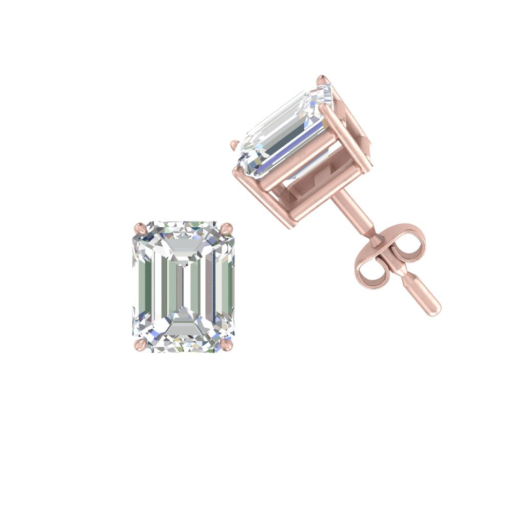 1/2 To 5 Ctw Emerald Cut Basket Lab Diamond Stud Earring 14K Gold