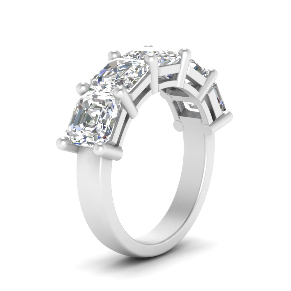 Five Stone Asscher Cut Lab Diamond Ring 14K Gold