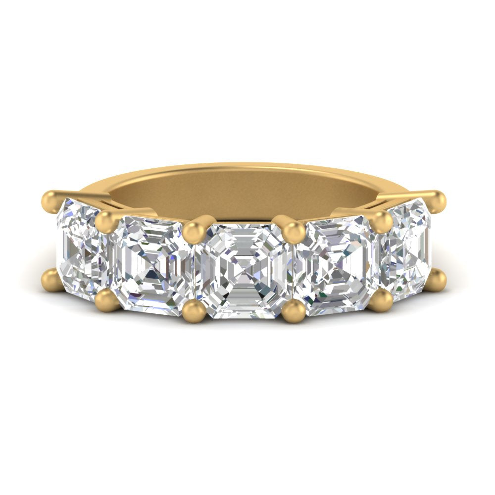 Five Stone Asscher Cut Lab Diamond Ring 14K Gold