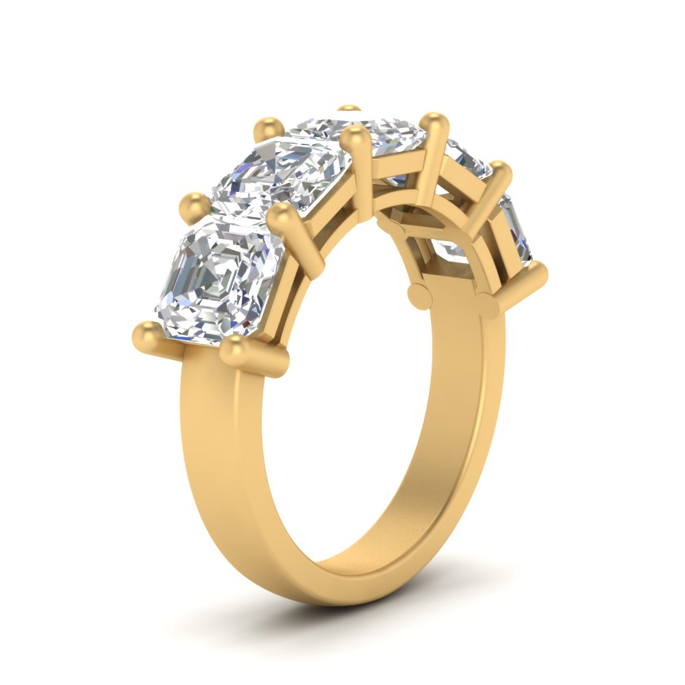 Five Stone Asscher Cut Lab Diamond Ring 14K Gold