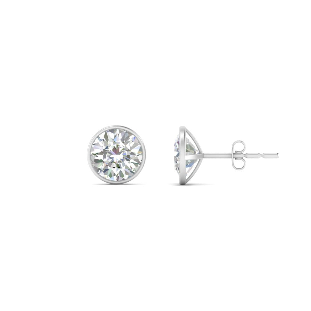 0.25 To 5 Carat Lab Diamond Round Stud Bezel Set Earring For Women 14K Gold