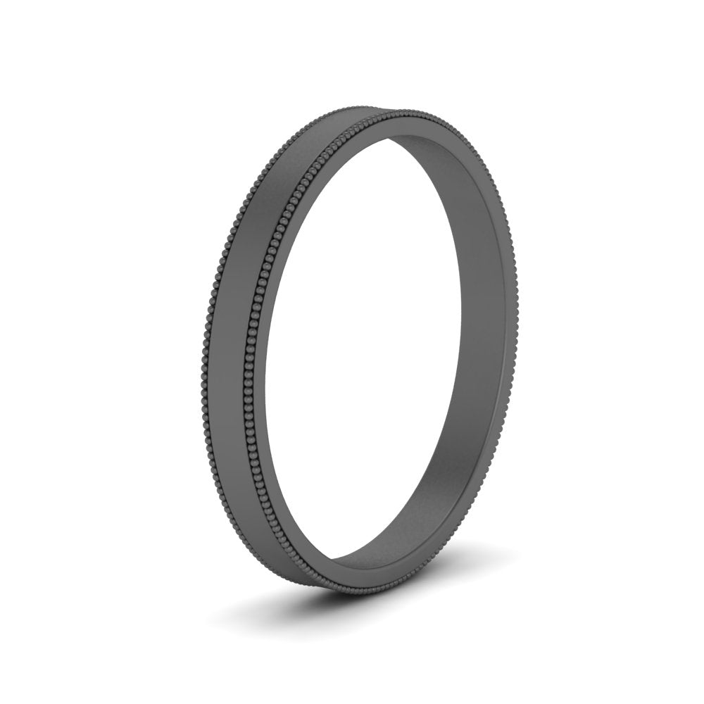 Flat Milgrain Stackable Mens Wedding Band In 14K Black Gold | Cuts & Carat