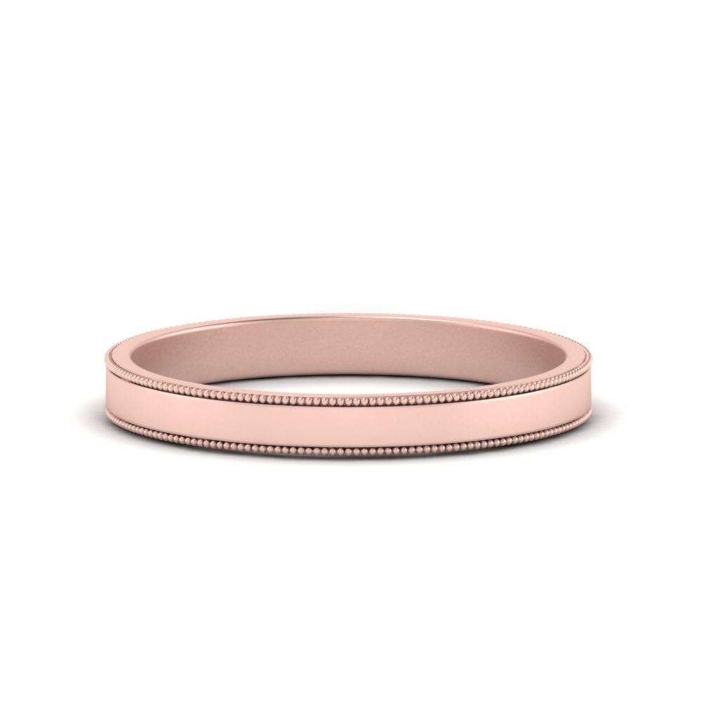 Flat Milgrain Stackable Mens Wedding Band In 14K Rose Gold | Cuts & Carat