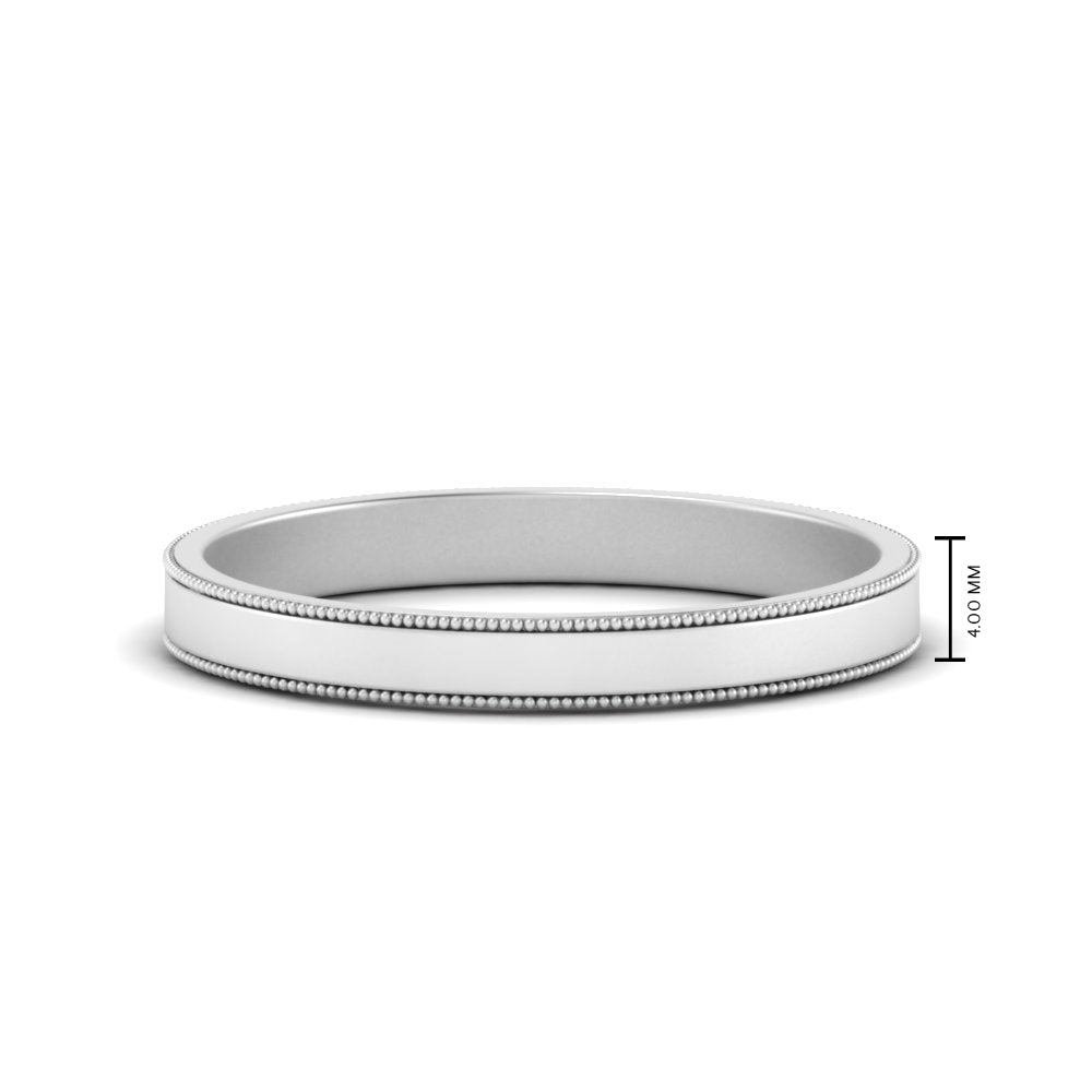 Flat Milgrain Stackable Mens Wedding Band In 14K White Gold | Cuts & Carat