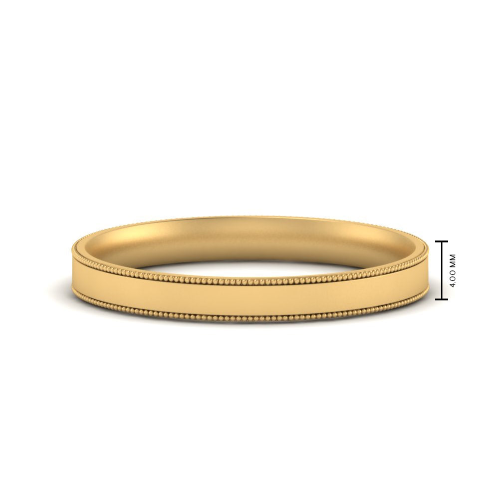 4 MM Flat Stack Stepped Edge Comfort Fit Mens Wedding Band 14K Yellow Gold | Cuts & Carat