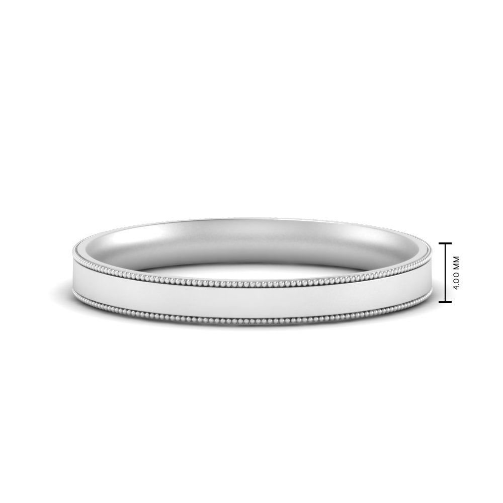 4 MM Flat Stack Stepped Edge Comfort Fit Mens Wedding Band 14K White Gold | Cuts & Carat