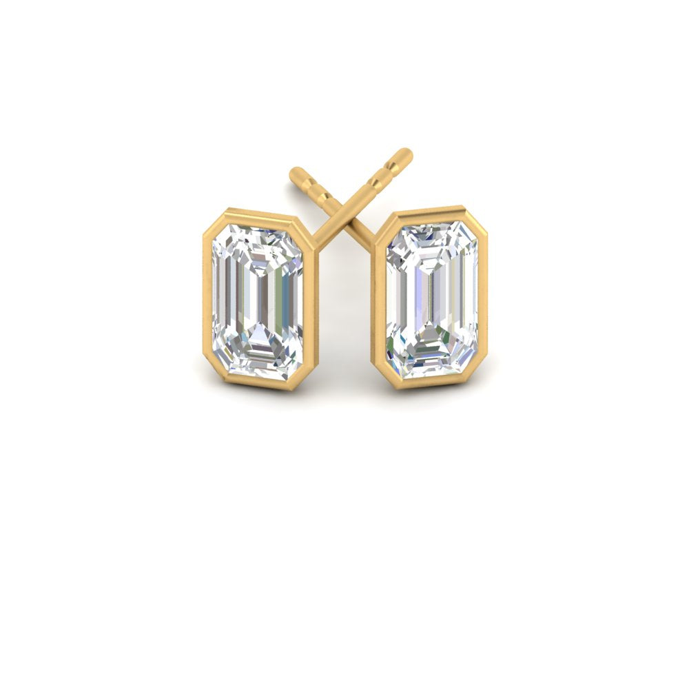 0.50 To 5 Carat Lab Diamond Emerald Stud Bezel Set Earring For Women 14K Gold