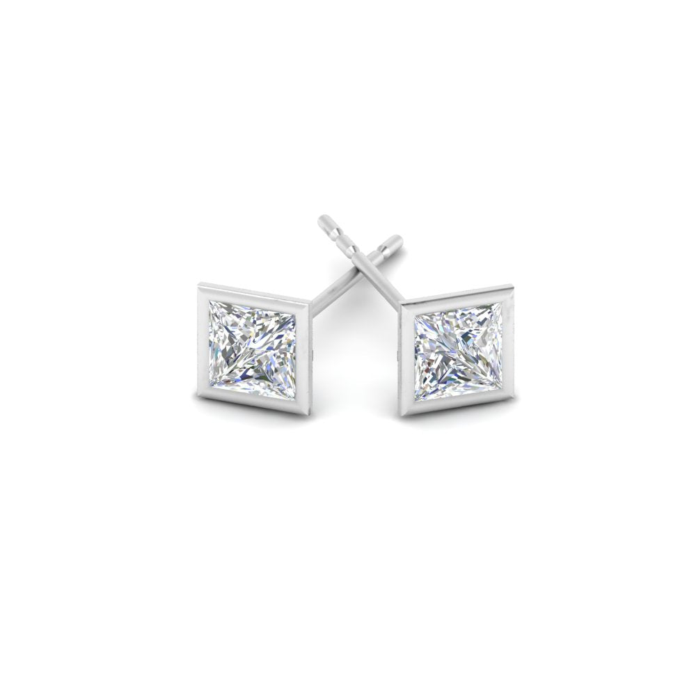 0.50 To 5 Carat Lab Diamond Square Stud Bezel Set Earring For Women 14K Gold