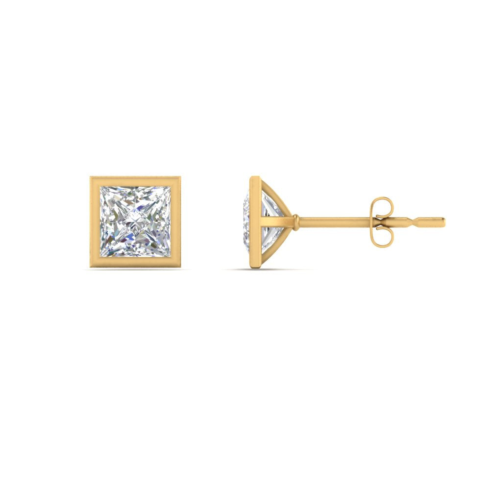 0.50 To 5 Carat Lab Diamond Square Stud Bezel Set Earring For Women 14K Gold