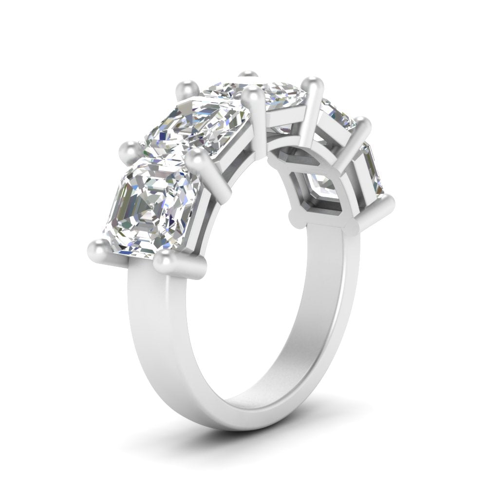 Five Stone Asscher Cut Lab Diamond Ring 14K Gold