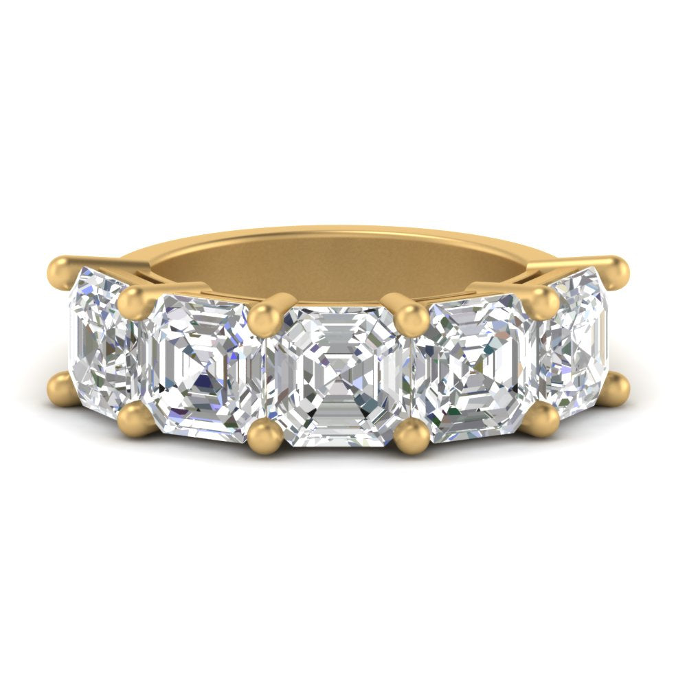 Five Stone Asscher Cut Lab Diamond Ring 14K Gold