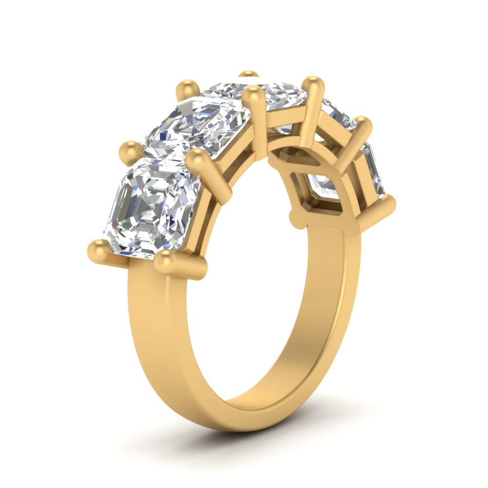 Five Stone Asscher Cut Lab Diamond Ring 14K Gold