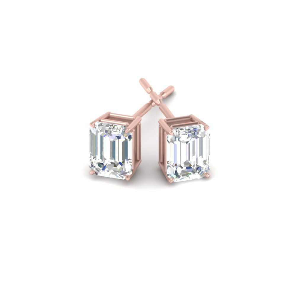 1/2 To 5 Ctw Emerald Cut Basket Lab Diamond Stud Earring 14K Gold