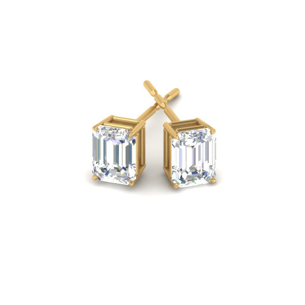 1/2 To 5 Ctw Emerald Cut Basket Lab Diamond Stud Earring 14K Gold