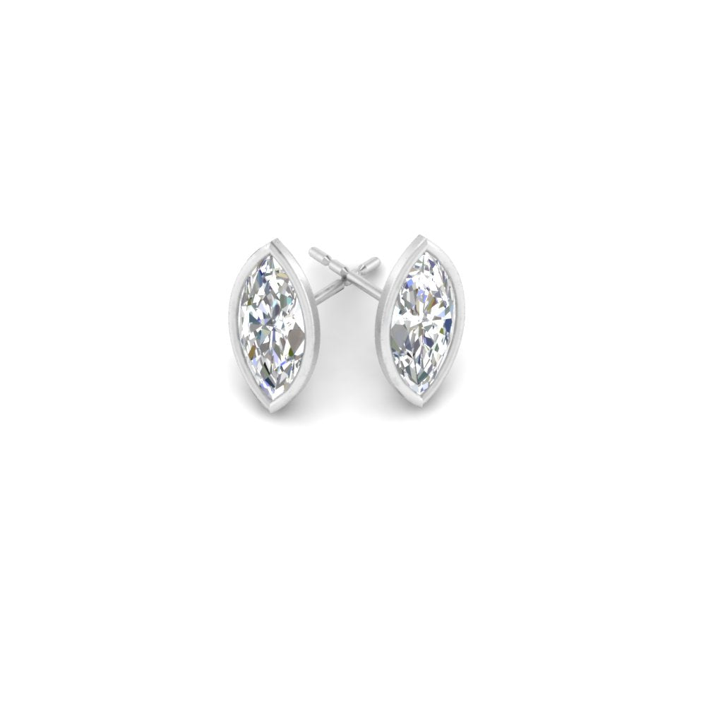 0.50 To 5 Carat Lab Diamond Marquise Stud Bezel Set Earring For Women 14K Gold