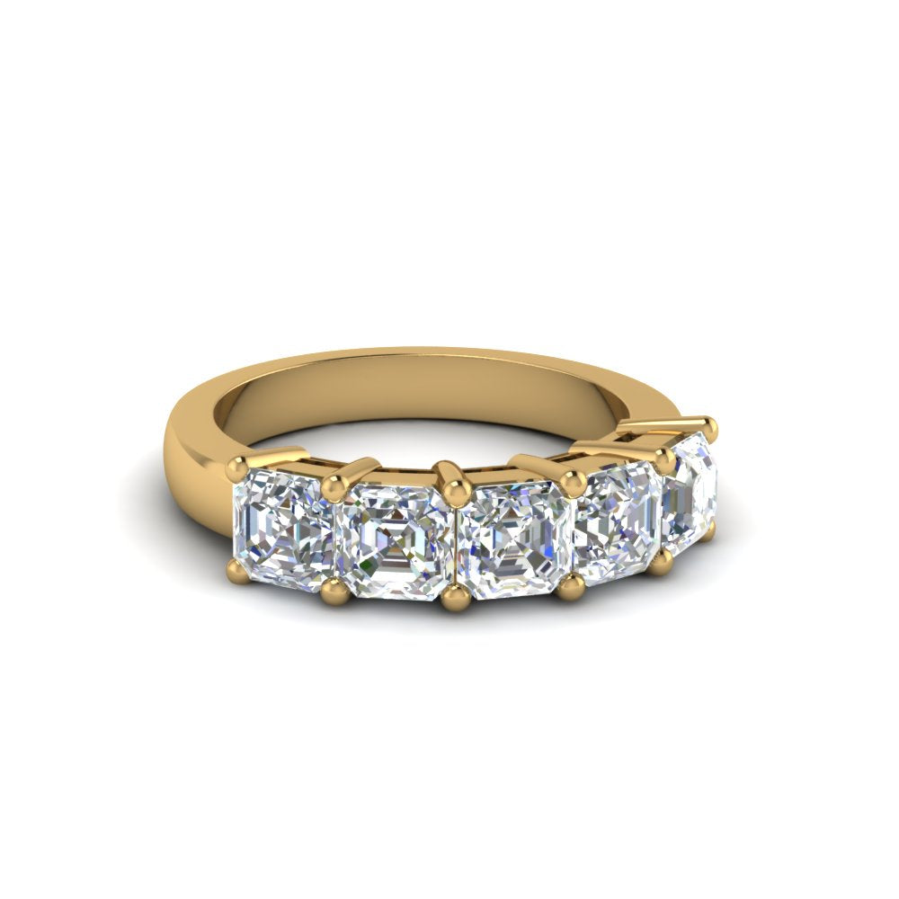 Five Stone Asscher Cut Lab Diamond Ring 14K Gold