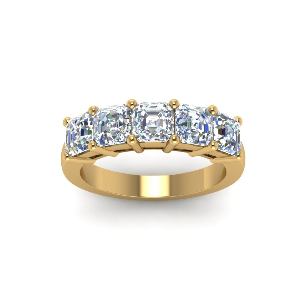 Five Stone Asscher Cut Lab Diamond Ring 14K Gold