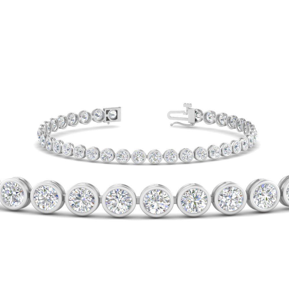 2.50 To 12 Carat Lab Diamond Bezel Set Tennis Bracelet 14K Gold