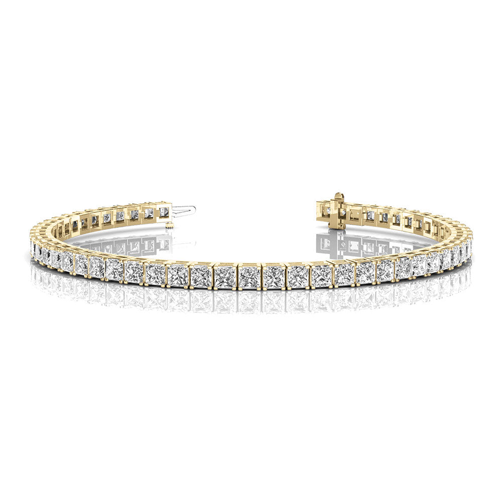 5 To 10 Carat Princess Cut Tennis Lab Diamond Bracelet 14K Gold