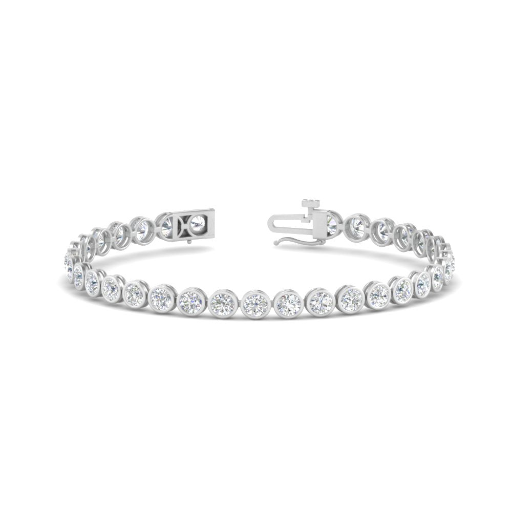 2.50 To 12 Carat Lab Diamond Bezel Set Tennis Bracelet 14K Gold