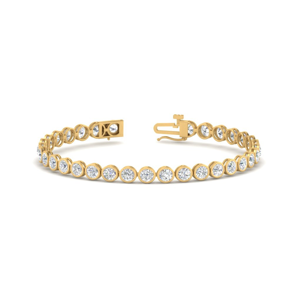 2.50 To 12 Carat Lab Diamond Bezel Set Tennis Bracelet 14K Gold