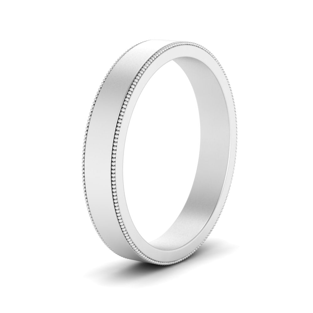 Flat Milgrain Stackable Mens Wedding Band In 14K White Gold | Cuts & Carat