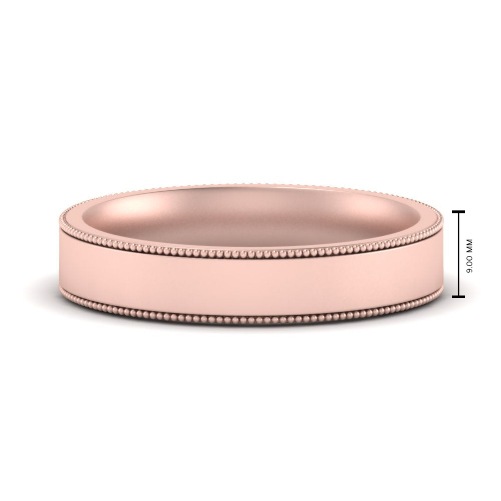 9 MM Flat Stack Stepped Edge Comfort Fit Mens Wedding Band 14K Rose Gold | Cuts & Carat