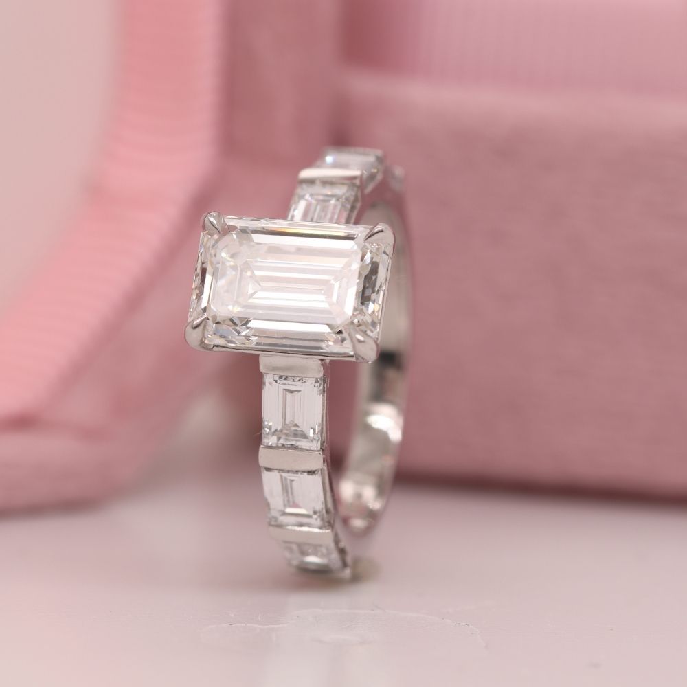 Lab Grown Emerald Cut Diamond Halo Engagement Rings 14K White Gold