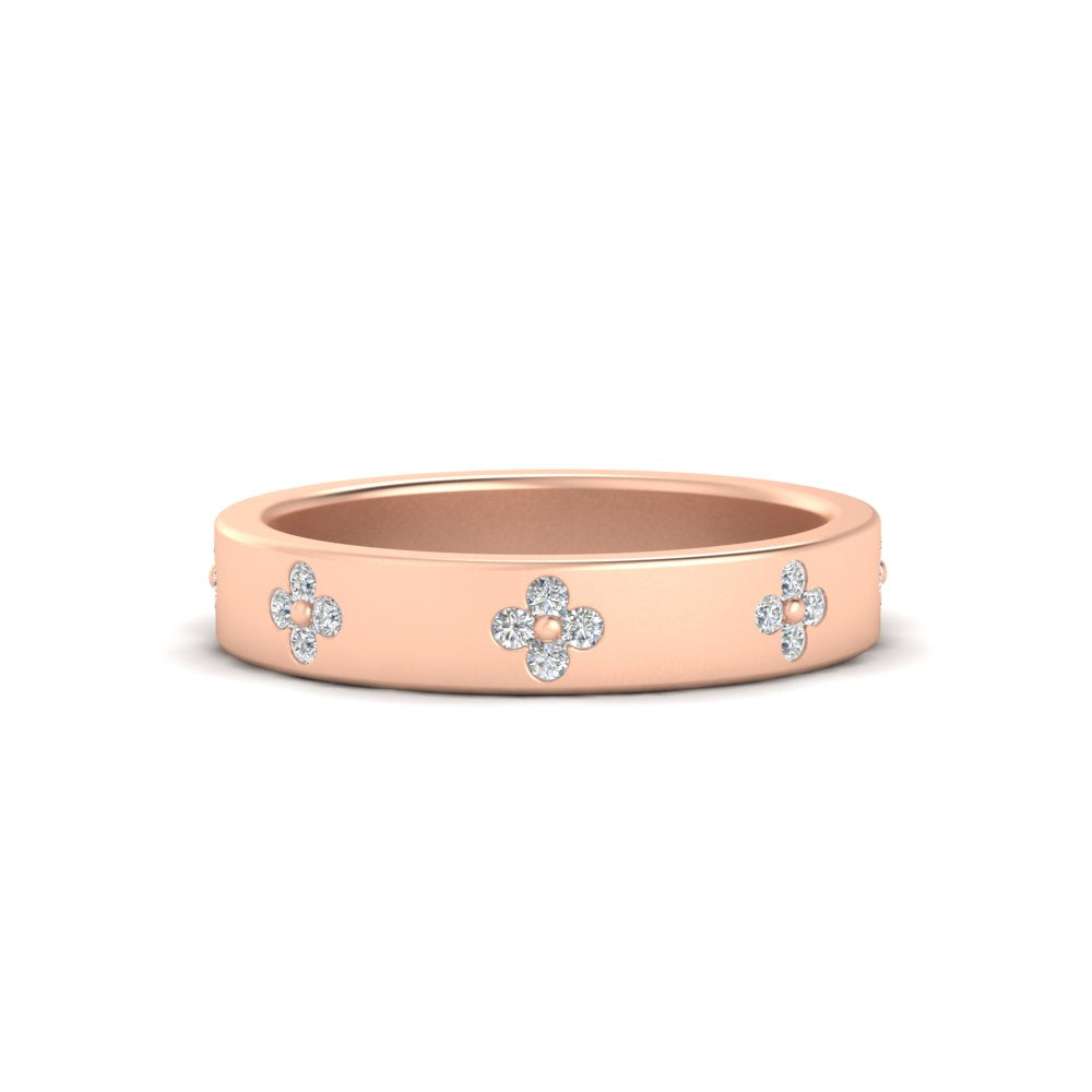 Clover Leaf Flower 0.32 Ct. Diamond Band Ring 14K Gold