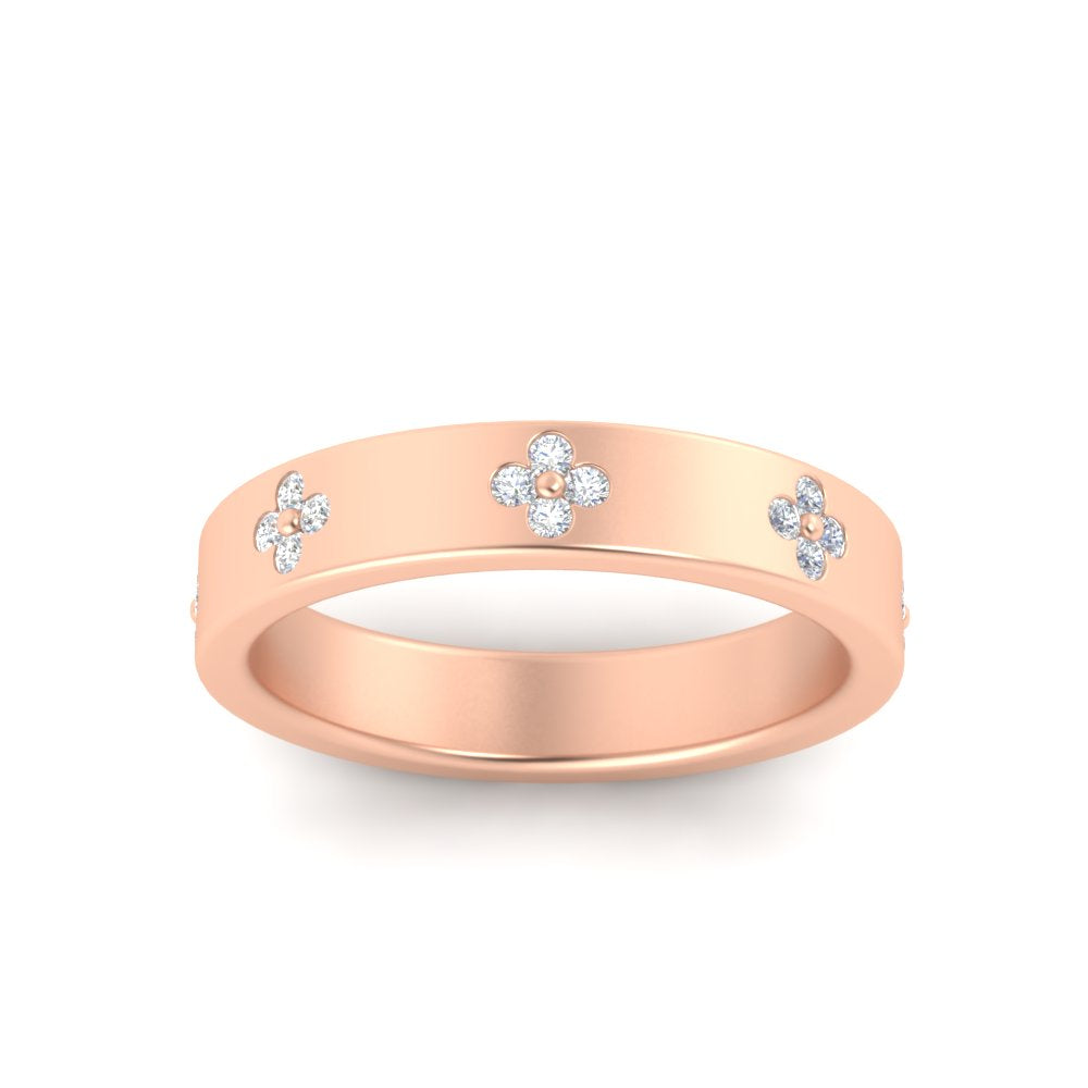 Clover Leaf Flower 0.32 Ct. Diamond Band Ring 14K Gold