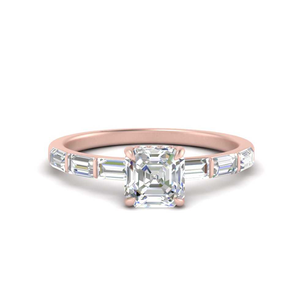 Lab Grown Asscher Cut Diamond Halo Engagement Rings 14K Rose Gold