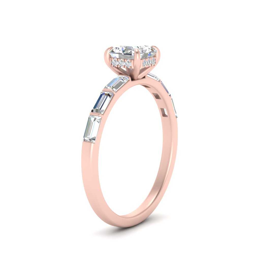 Lab Grown Asscher Cut Diamond Halo Engagement Rings 14K Rose Gold