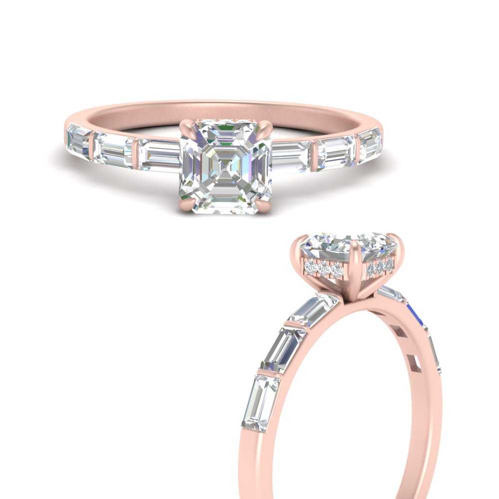 Lab Grown Asscher Cut Diamond Halo Engagement Rings 14K Rose Gold