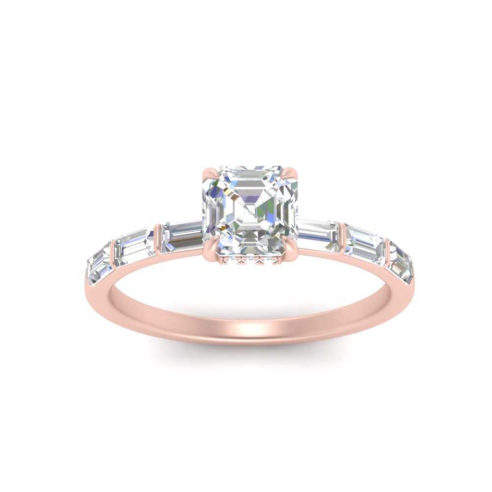 Lab Grown Asscher Cut Diamond Halo Engagement Rings 14K Rose Gold