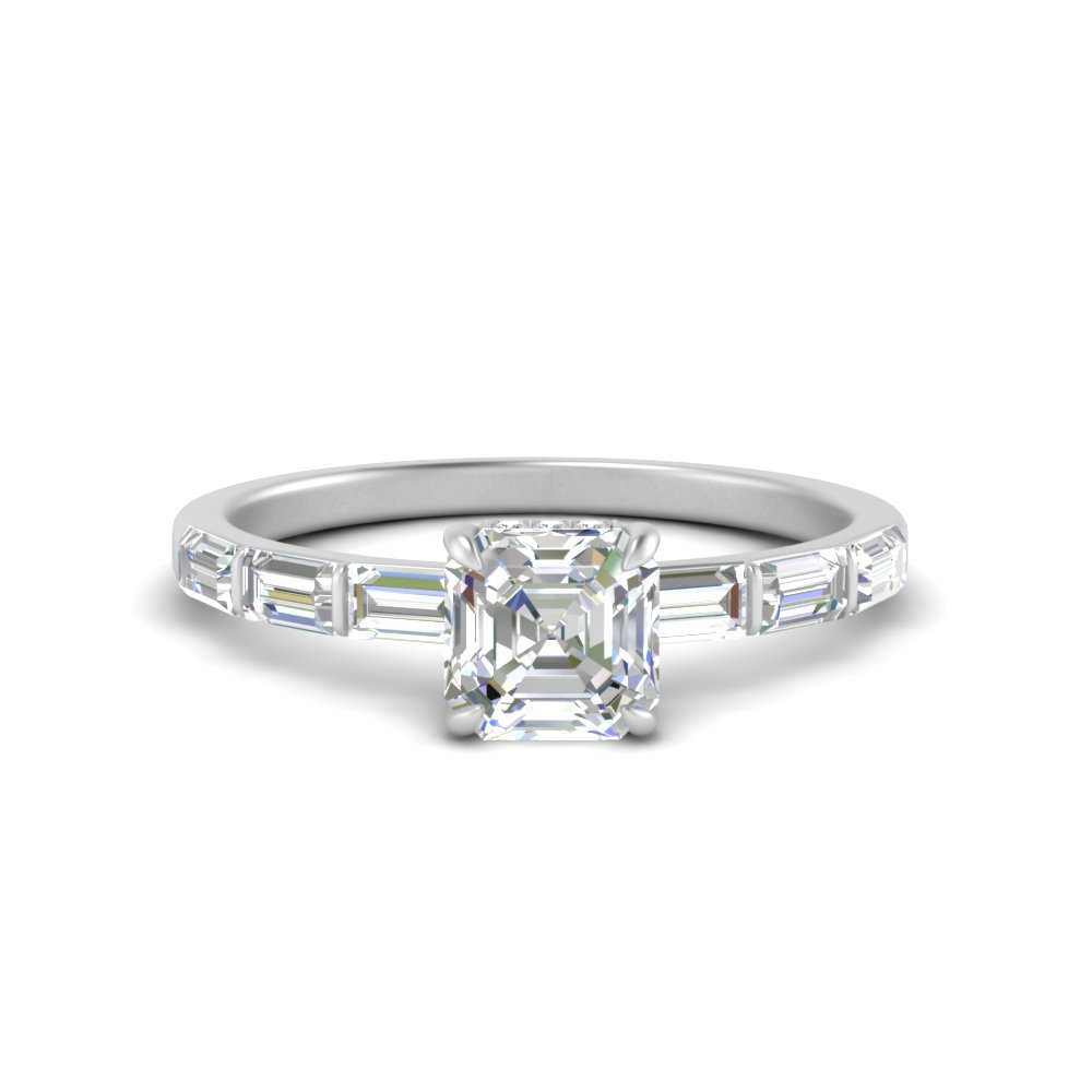 Lab Grown Asscher Cut Diamond Halo Engagement Rings 14K White Gold