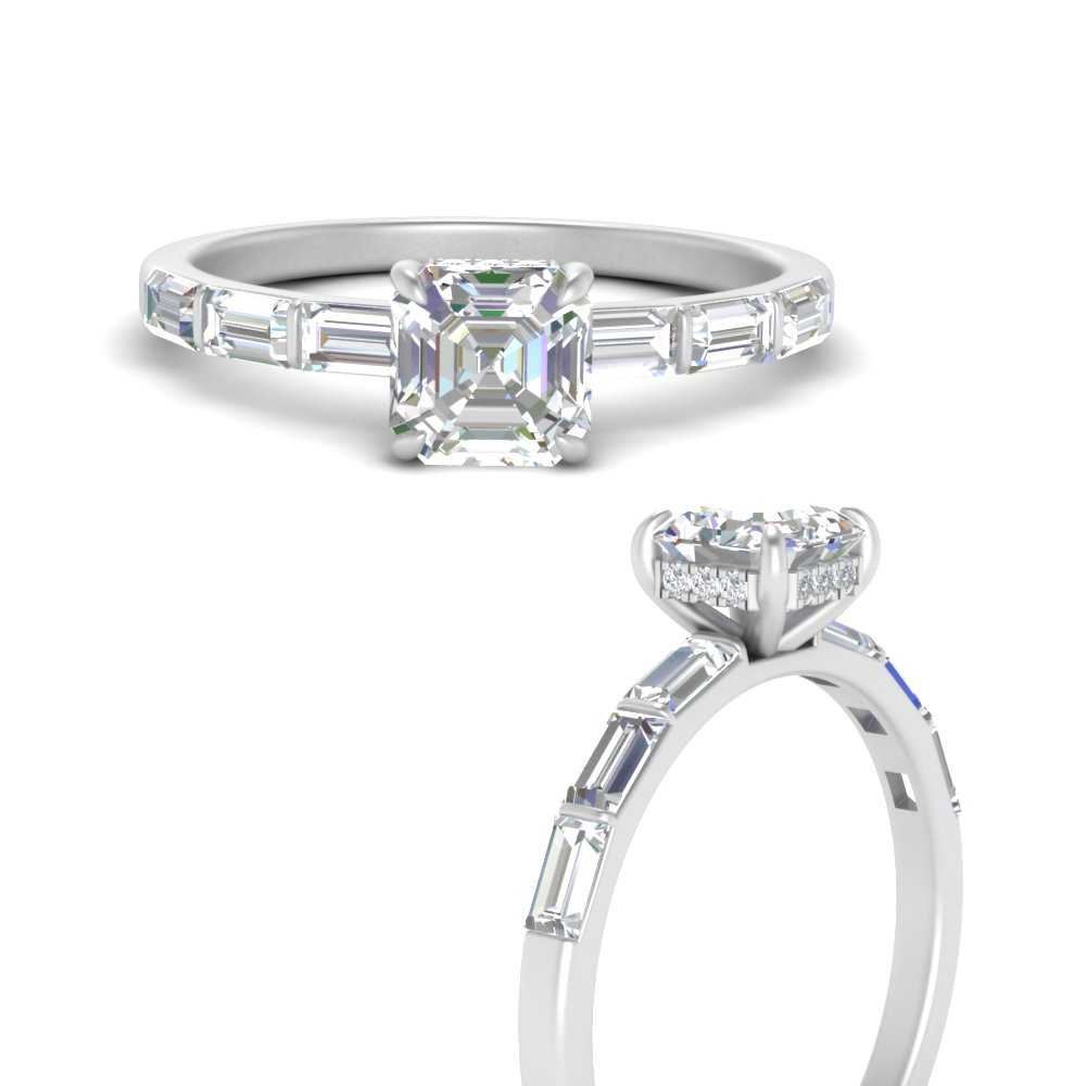 Lab Grown Asscher Cut Diamond Halo Engagement Rings 14K White Gold