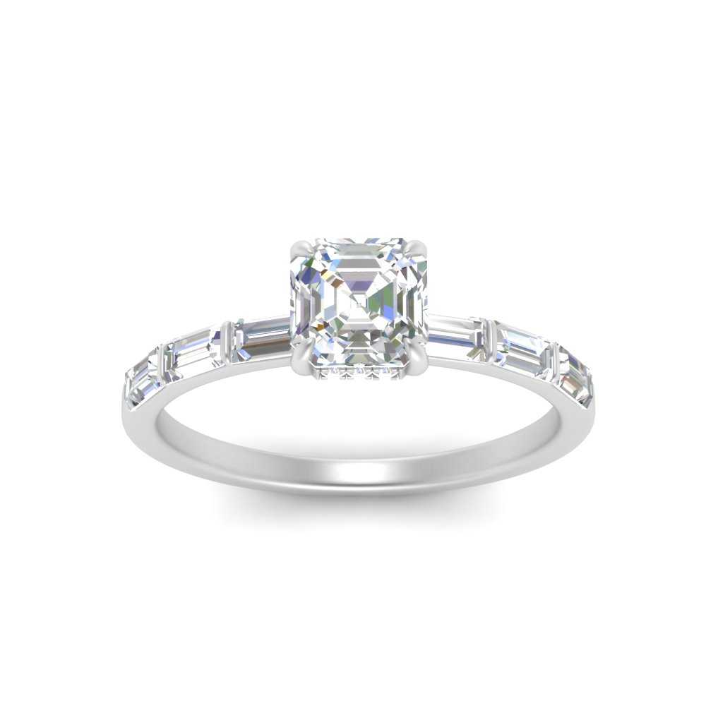 Lab Grown Asscher Cut Diamond Halo Engagement Rings 14K White Gold