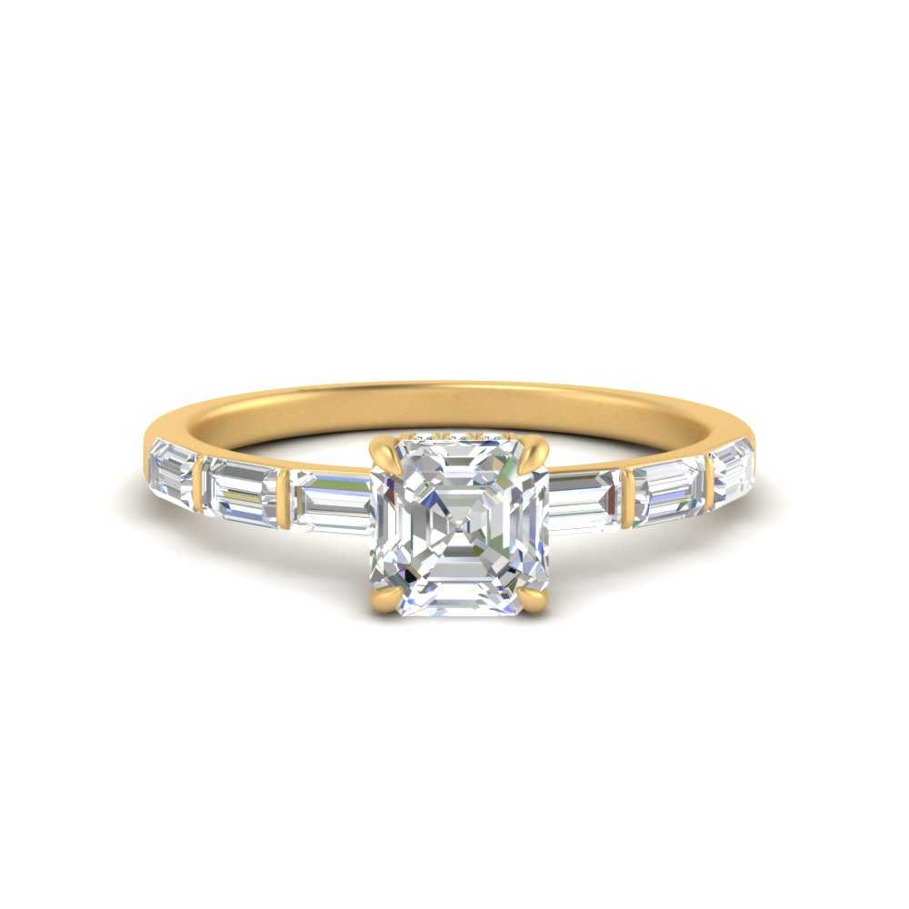 Lab Grown Asscher Cut Diamond Halo Engagement Rings 14K Yellow Gold