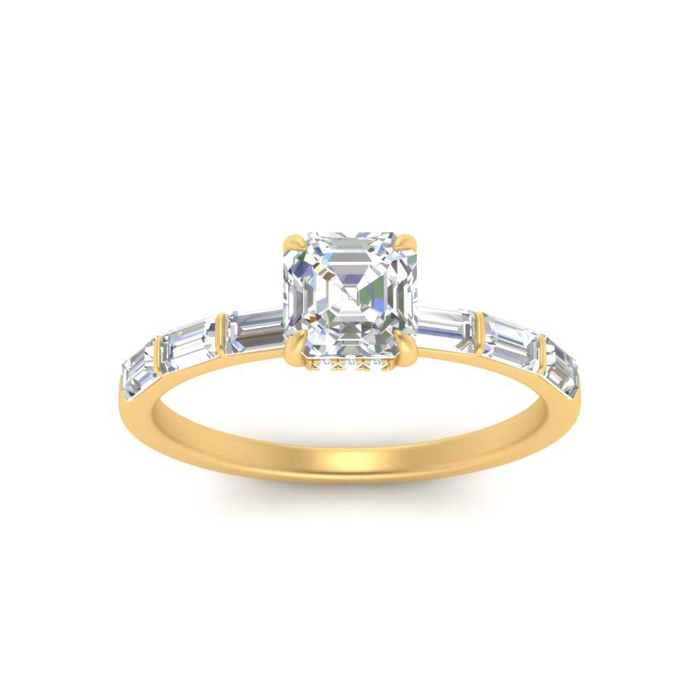 Lab Grown Asscher Cut Diamond Halo Engagement Rings 14K Yellow Gold