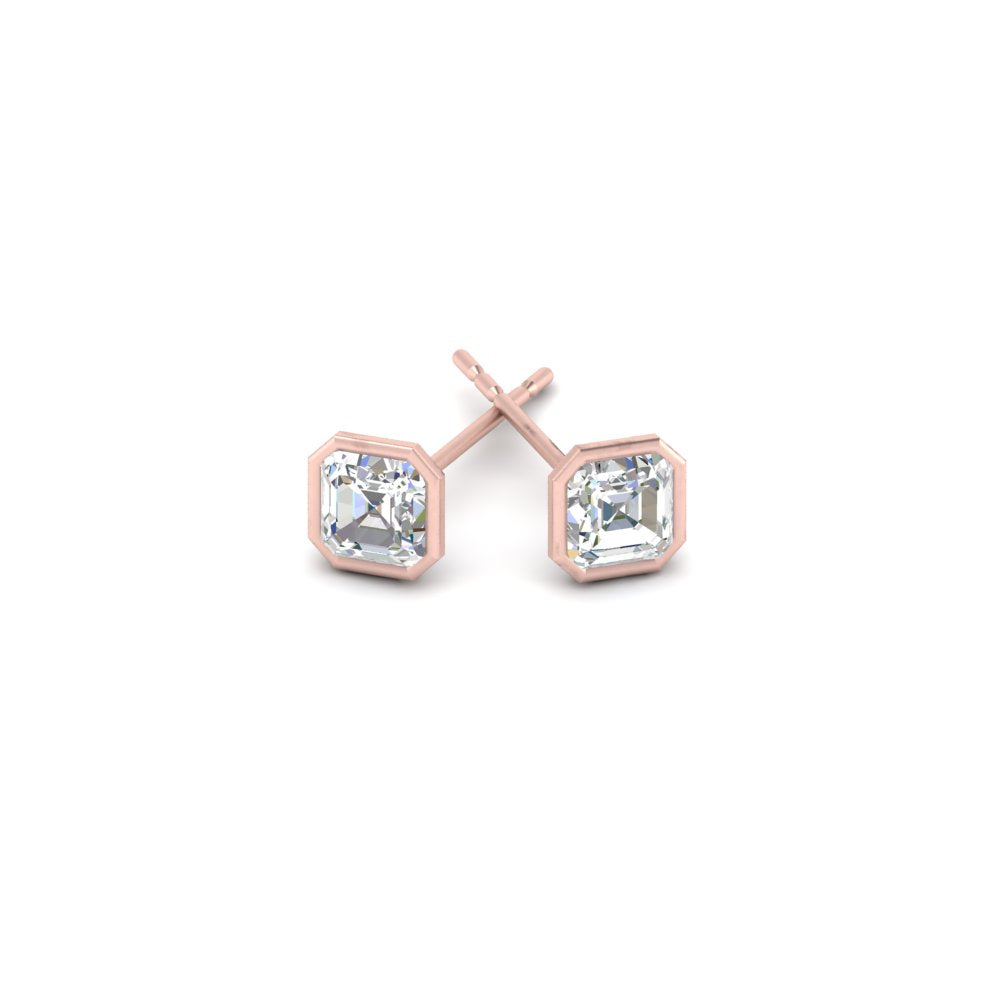 0.50 To 5 Carat Lab Diamond Asscher Stud Bezel Set Earring For Women 14K Gold