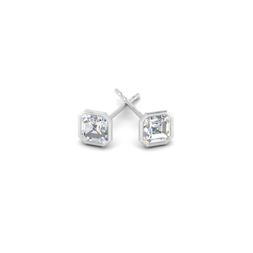 0.50 To 5 Carat Lab Diamond Asscher Stud Bezel Set Earring For Women 14K Gold