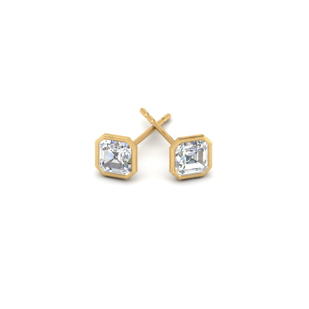 0.50 To 5 Carat Lab Diamond Asscher Stud Bezel Set Earring For Women 14K Gold