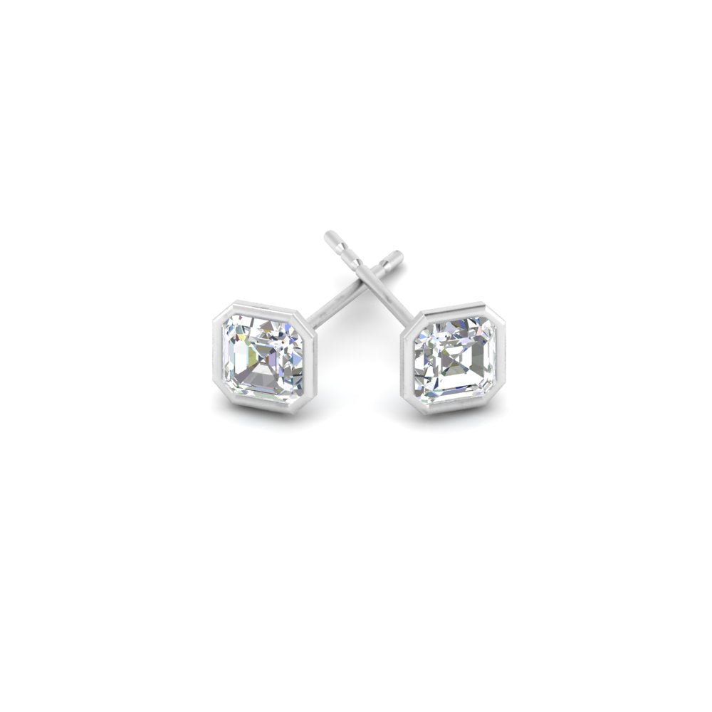 0.50 To 5 Carat Lab Diamond Asscher Stud Bezel Set Earring For Women 14K Gold