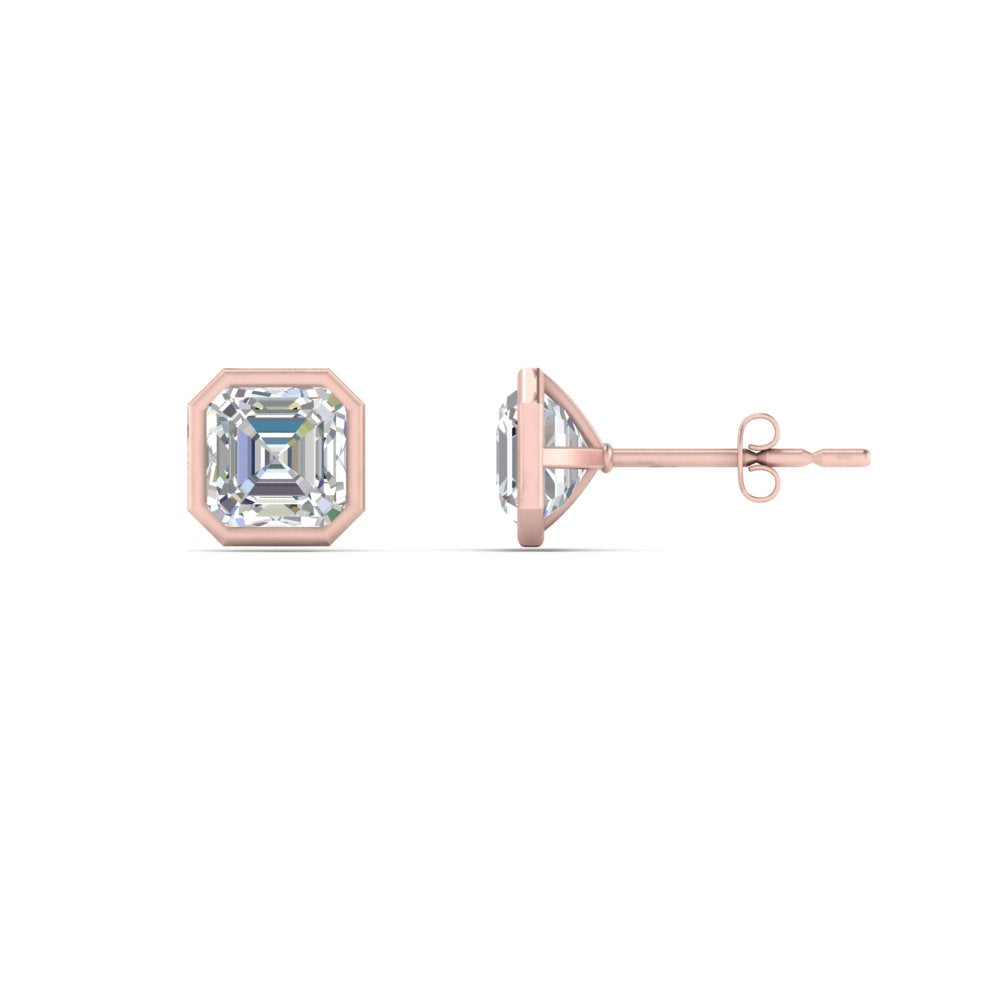 0.50 To 5 Carat Lab Diamond Asscher Stud Bezel Set Earring For Women 14K Gold