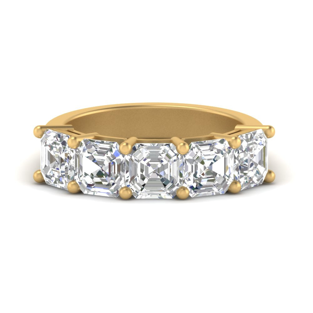 Five Stone Asscher Cut Lab Diamond Ring 14K Gold