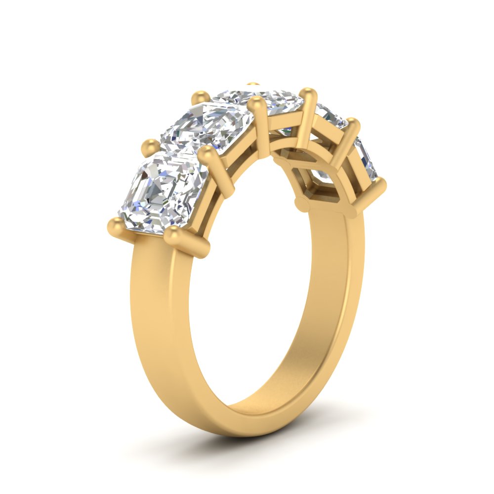 Five Stone Asscher Cut Lab Diamond Ring 14K Gold